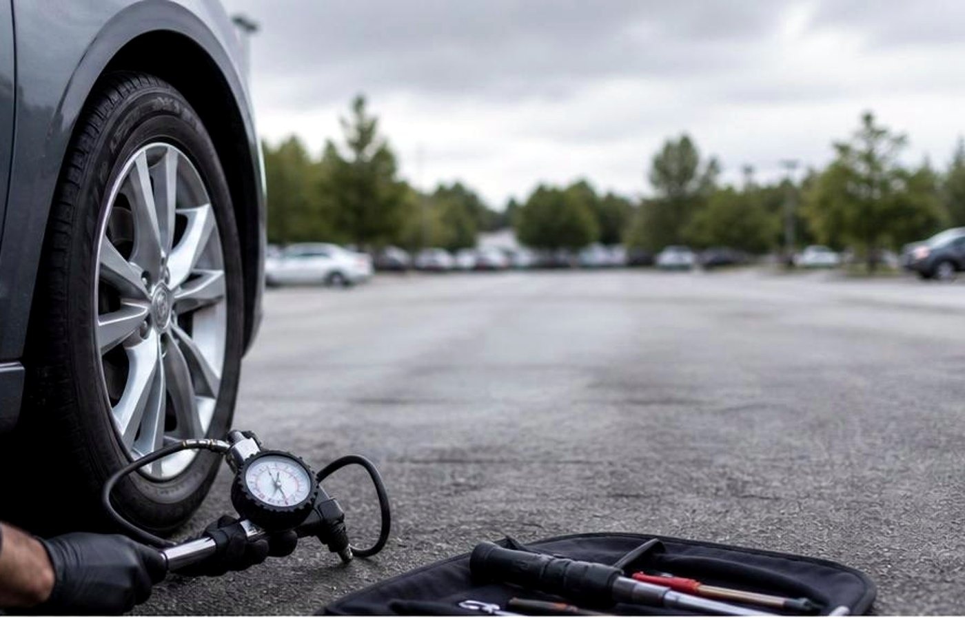 Tire pressure check during a Lubbock maintenance visit